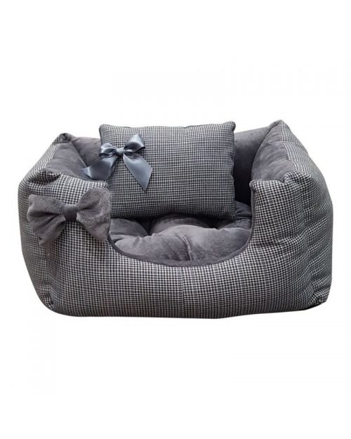 Cama Perro Gato Mini Cuadros Grises