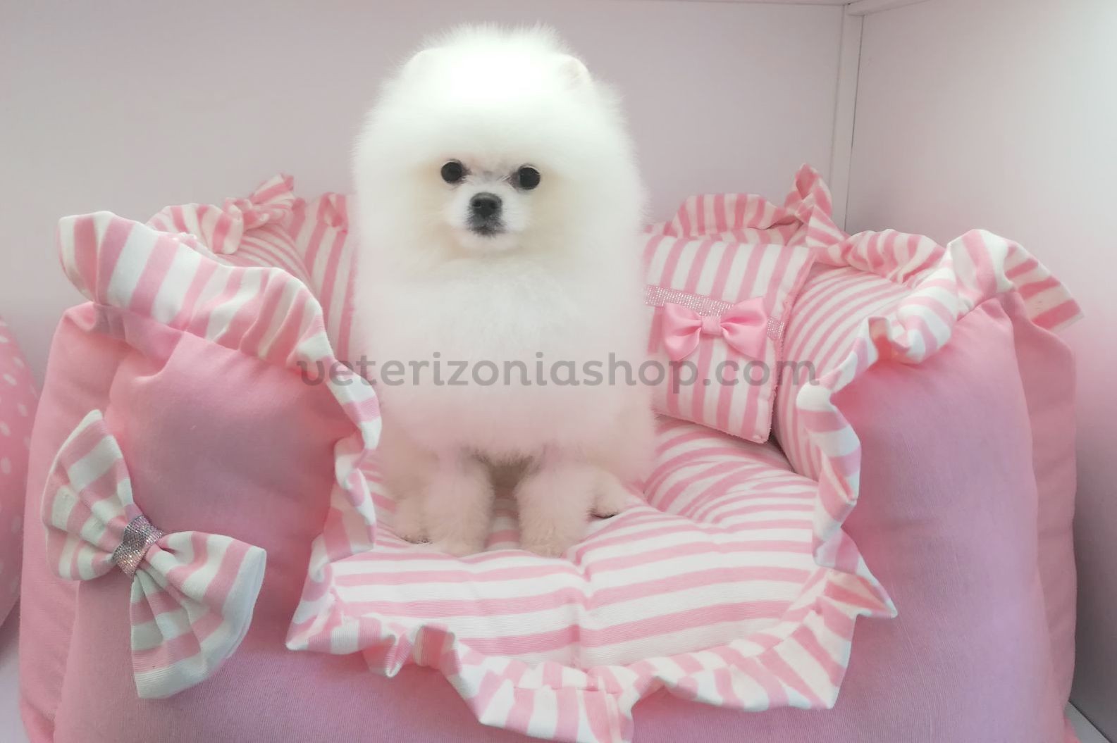 cama para perros rayas rosa