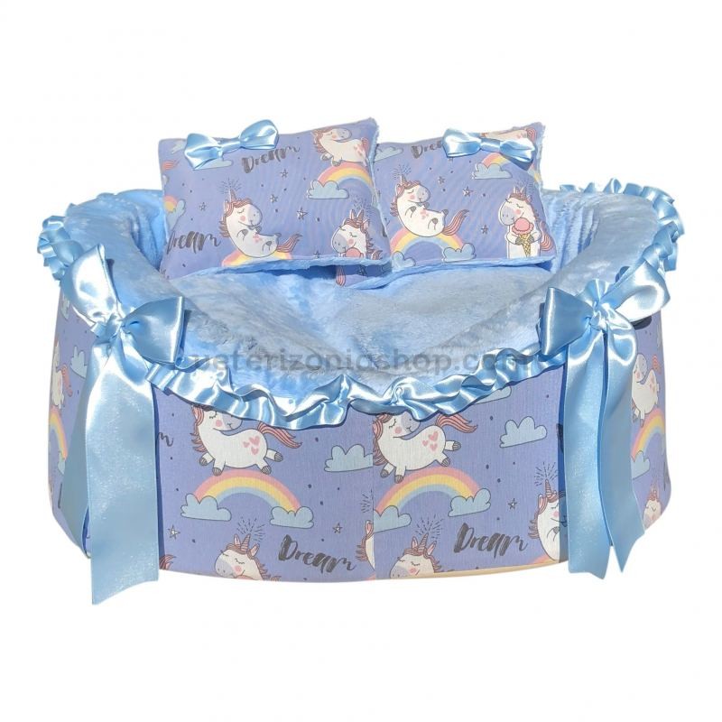 Cama Desenfundable Princess Unicornios Azul para Perro
