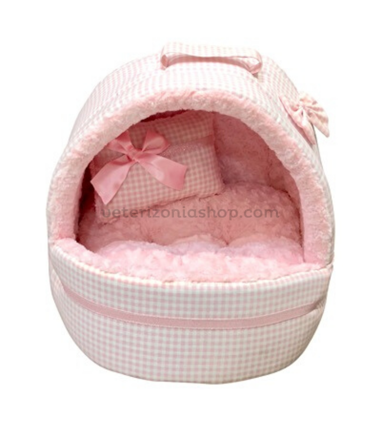 cueva para perro gato vichy rosa