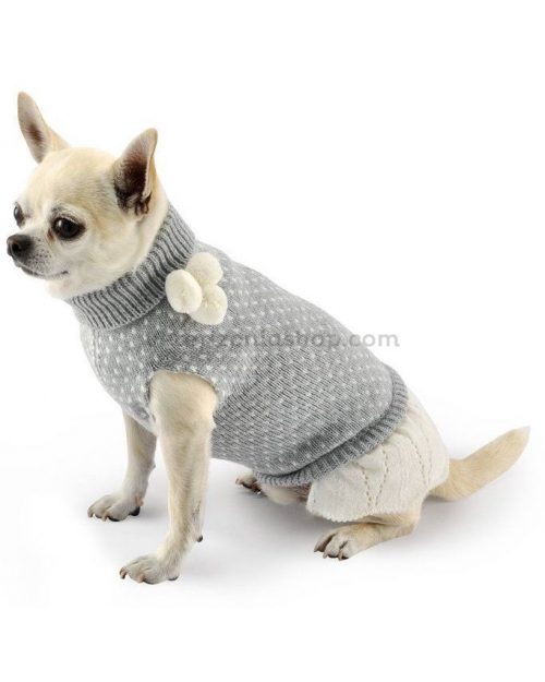 Suéter Vestido para perro Pompones grsi