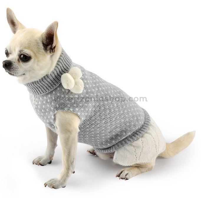 Suéter Vestido para perro Pompones grsi
