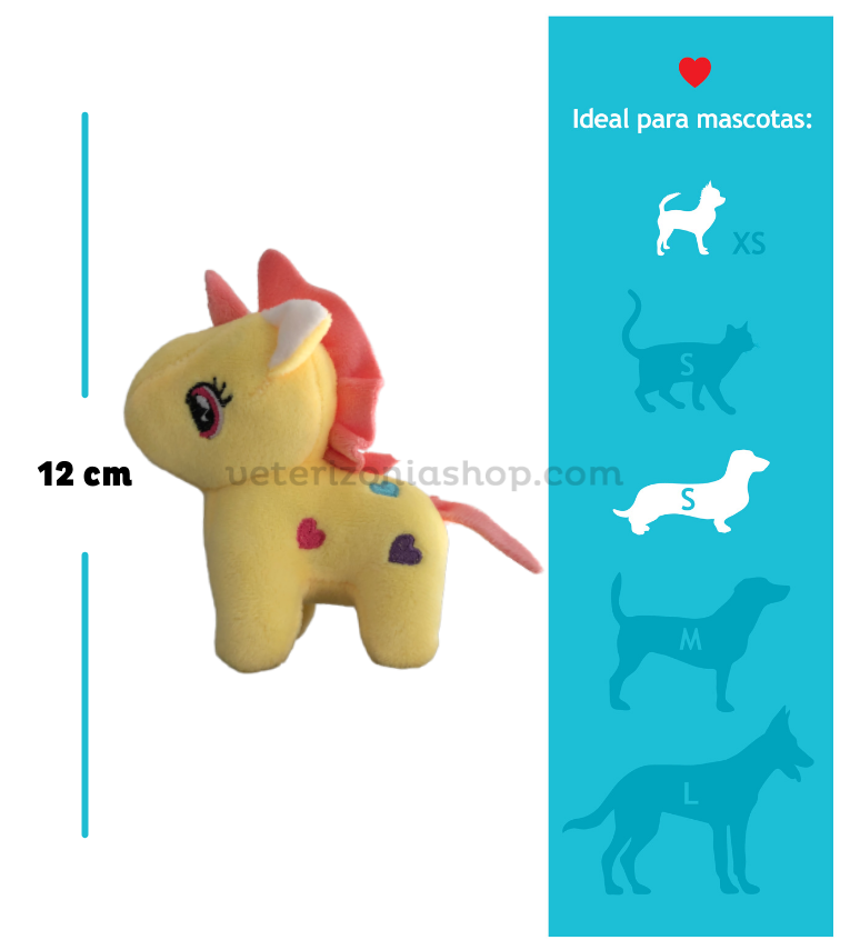 juguete mini unicornio para perro amarillo