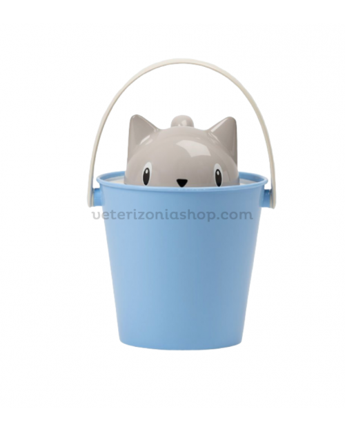 contenedor comida gatos azul gris