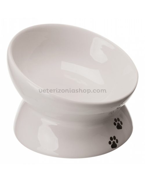 comedero gato perro ceramica huellas blanco