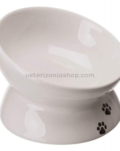 comedero gato perro ceramica huellas blanco