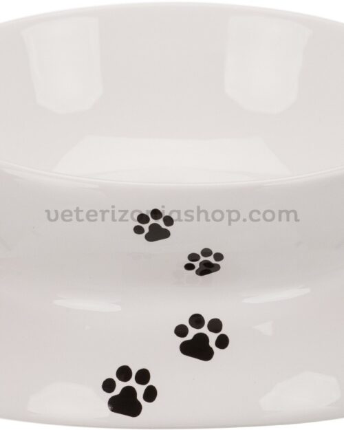 comedero ceramica gato perro blanco huella