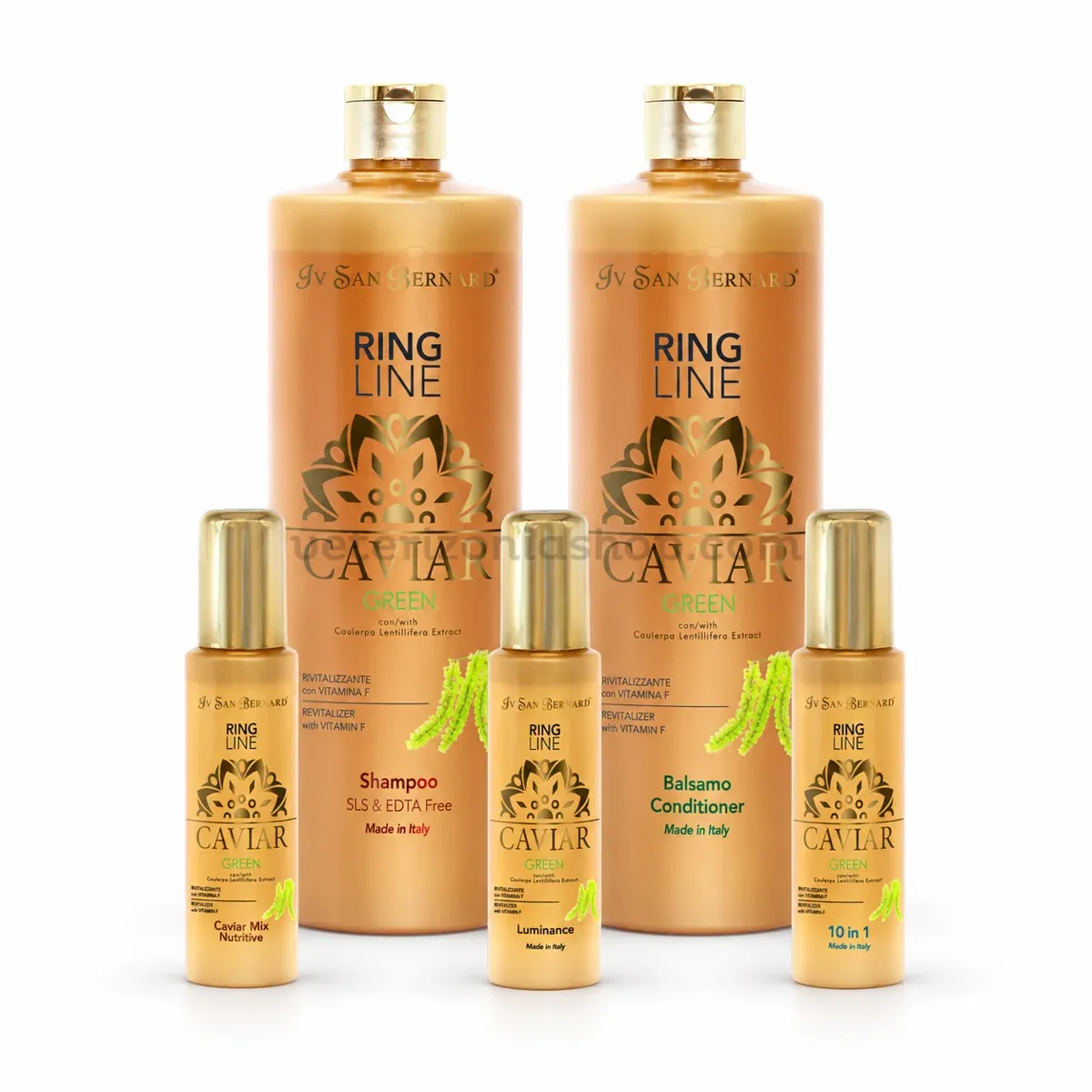 Kit Caviar Green XL Iv San Bernard 5 productos Kit Caviar Green XL Iv San Bernard con champú y bálsamo de 1 litro, Mix, Luminance y 10 en 1 de 100 ml