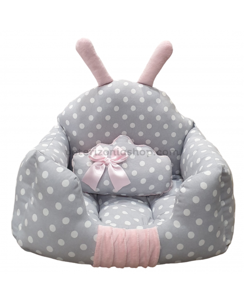 cama para mascotas orejas rosa gris