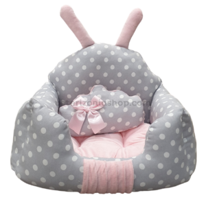cama para mascotas orejas rosa gris