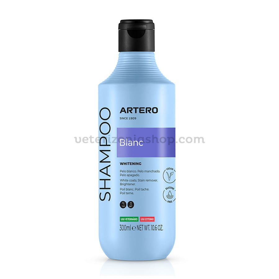 Champú Artero Blanc 300 ml para pelo blanco, negro y gris Envase de champú Artero Blanc de 300 ml para pelo blanco, negro y gris