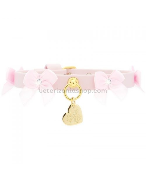 little-bows-collar-powder-rose-ecoleathergold-veterizonia