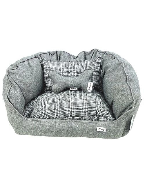 elegante-cama-desenfunsable-para-perro-gato-ovalada-gris-cuadros-veterizoniashop