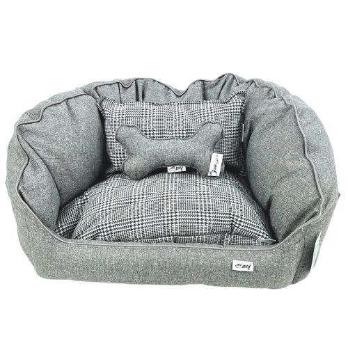 Cama Gris cuadro escoc s desenfundable oval para perro y gato