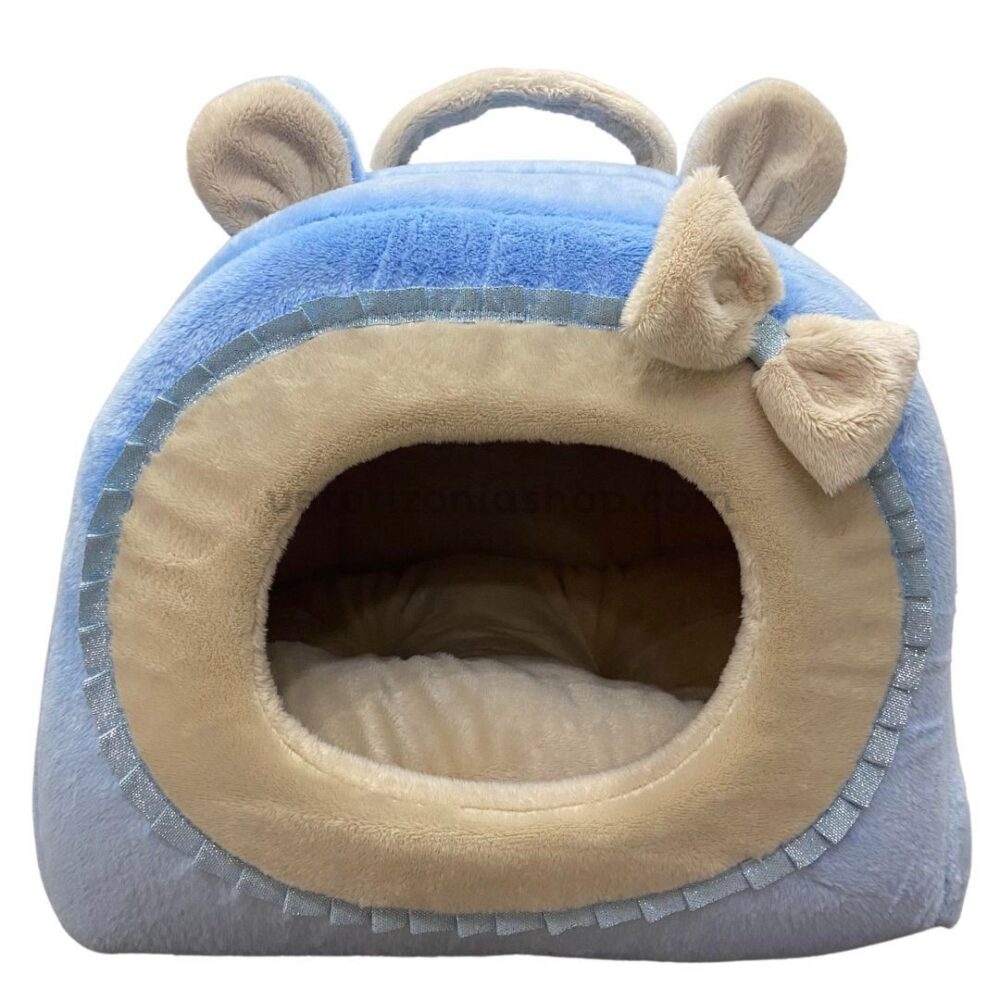 cueva-iglú-azul-beige-crema-para-perro-gato-veterizoniashop