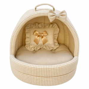 Cama-Iglú Vichy Beige para Perros y Gatos
