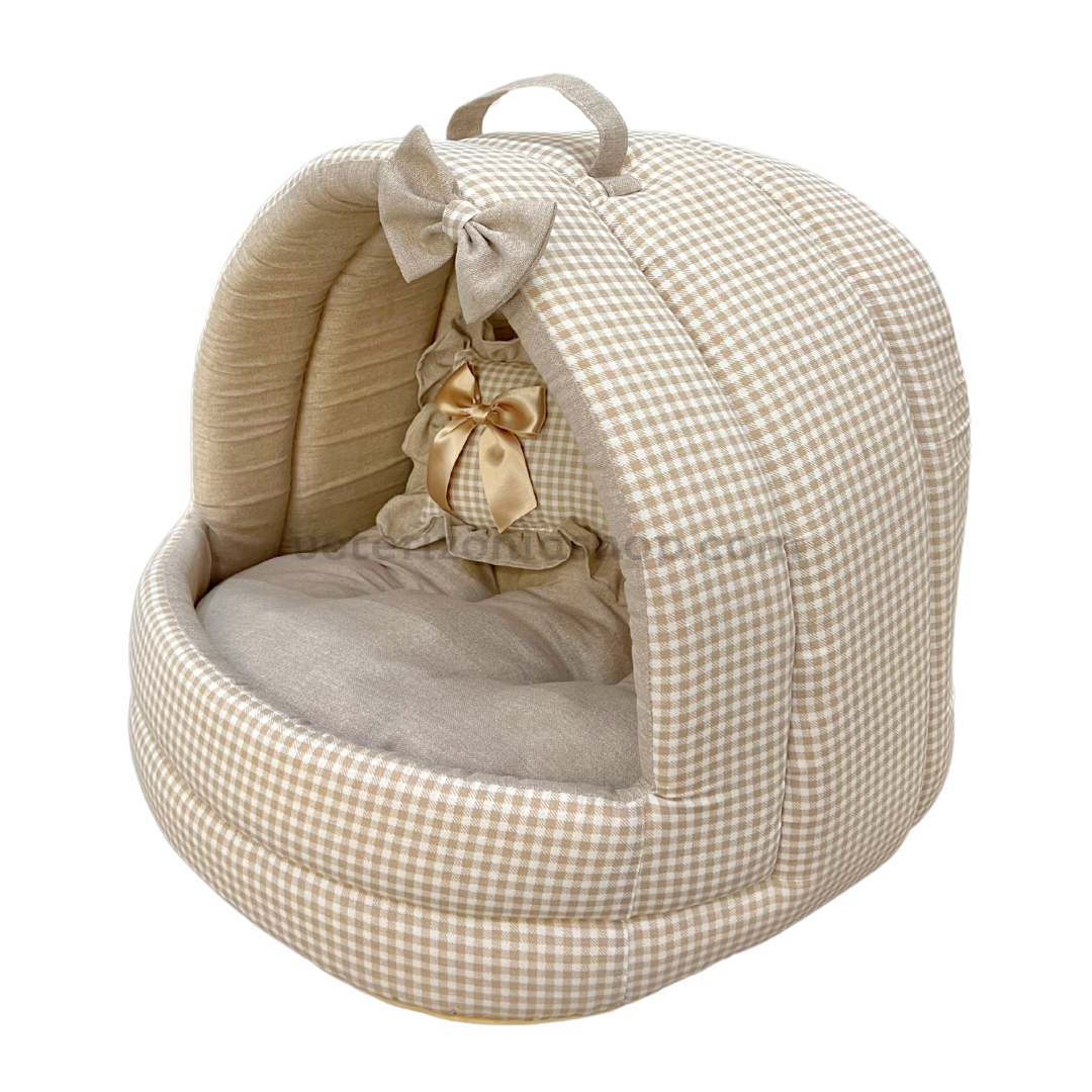 Cama-Iglú Vichy Beige para Perros y Gatos
