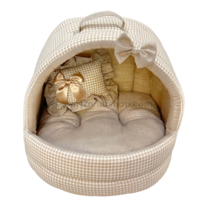 Cama-Iglú Vichy Beige para Perros y Gatos