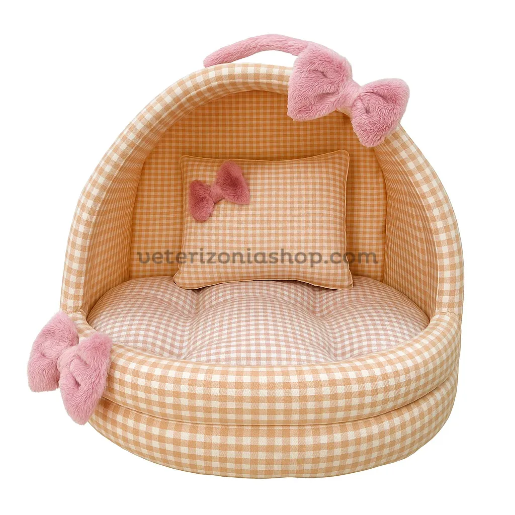 cama-cueva-vichy-rosa Cama-Iglú Vichy Malva para Perros y Gatos