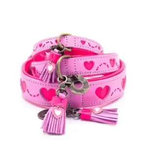 Collar para perro Sweety rosa con corazones de cuero artesanal