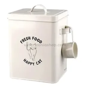 Contenedor de pienso para gatos Tinpet metálico con tapa y cacito