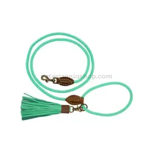 Detalle de la correa para perro Jade Turquoise artesanal en color turquesa