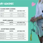 Guía de tallas de la correa para perro Jade Turquoise en diferentes modelos y medidas