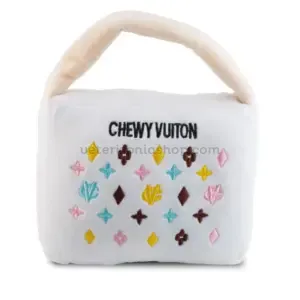 Juguete para perros Chewy Vuiton Mini Blanco con chirriador, diseño tipo bolso de lujo Haute Diggity Dog