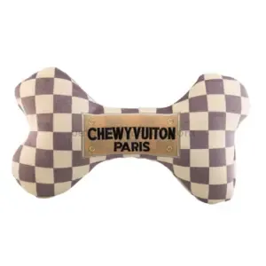 juguete perros Chewy Vuiton Checker Bone – peluche con squeaker (Small)