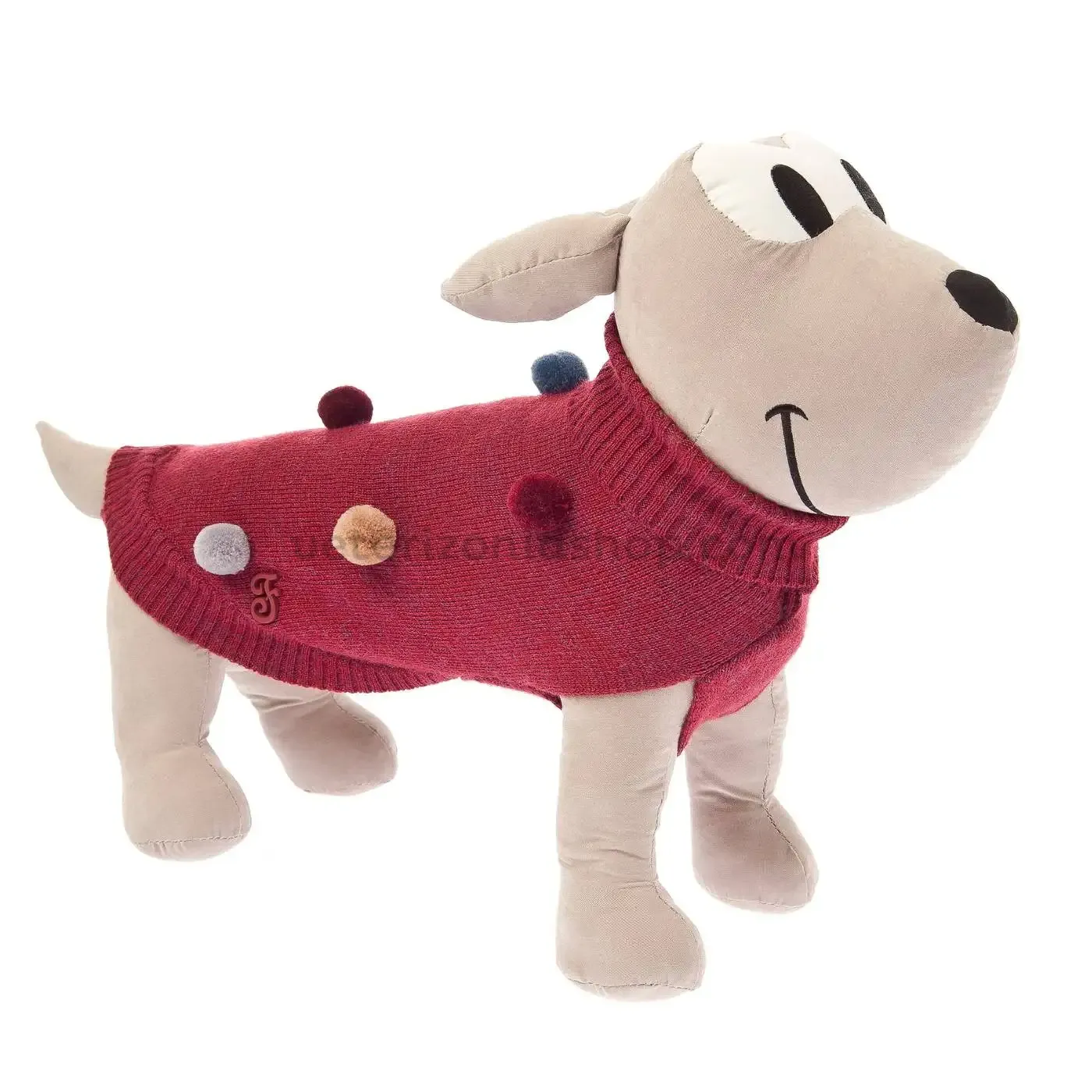 Jersey para perro burdeos con pompones – detalle del tejido y pompones