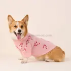 Corgi de lado usando el Suéter para perro con bastones de caramelo rosas durante sesión navideña