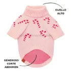 Detalle Suéter para perro rosa con bastones de caramelo