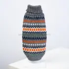 Grey Hexagon Alpaca Dog Sweater con patrón hexagonal en tonos gris, naranja, verde, azul y blanco sobre fondo blanco.