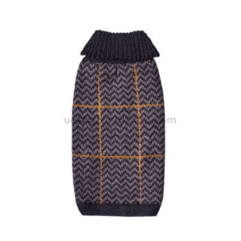 jersey-alpaca-perros-azul-preppy-1 Vista trasera del jersey de alpaca azul preppy para perros con patrón artesanal de líneas