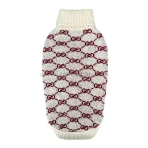 Jersey para perro crema con jacquard granate de lana merino