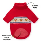 Jersey Navideño para Perro con Borla y Renos Fair Isle – diseño rojo con cuello alto y corte para abdomen