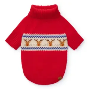 Jersey Navideño para Perro con Borla y Renos Fair Isle