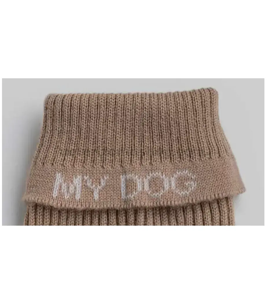 jersey para perro lana merino caramelo Detalle del cuello del jersey para perro lana merino 100% color caramelo