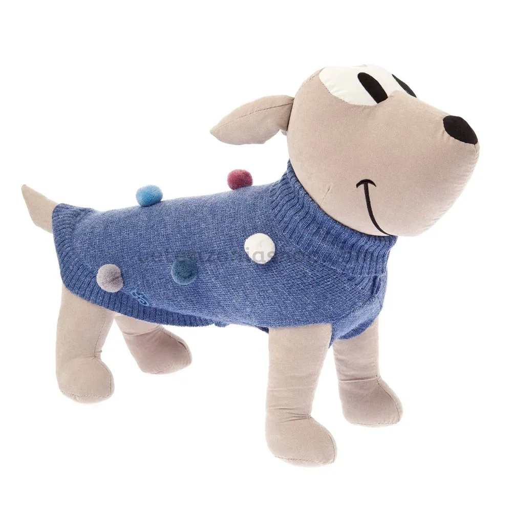 Jersey para perro azul con pompones – vista en maniquí