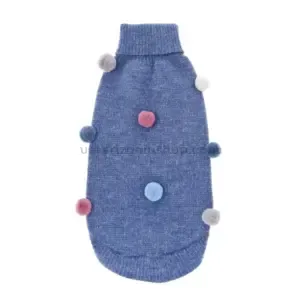 Jersey para perro azul con pompones – vista superior frontal