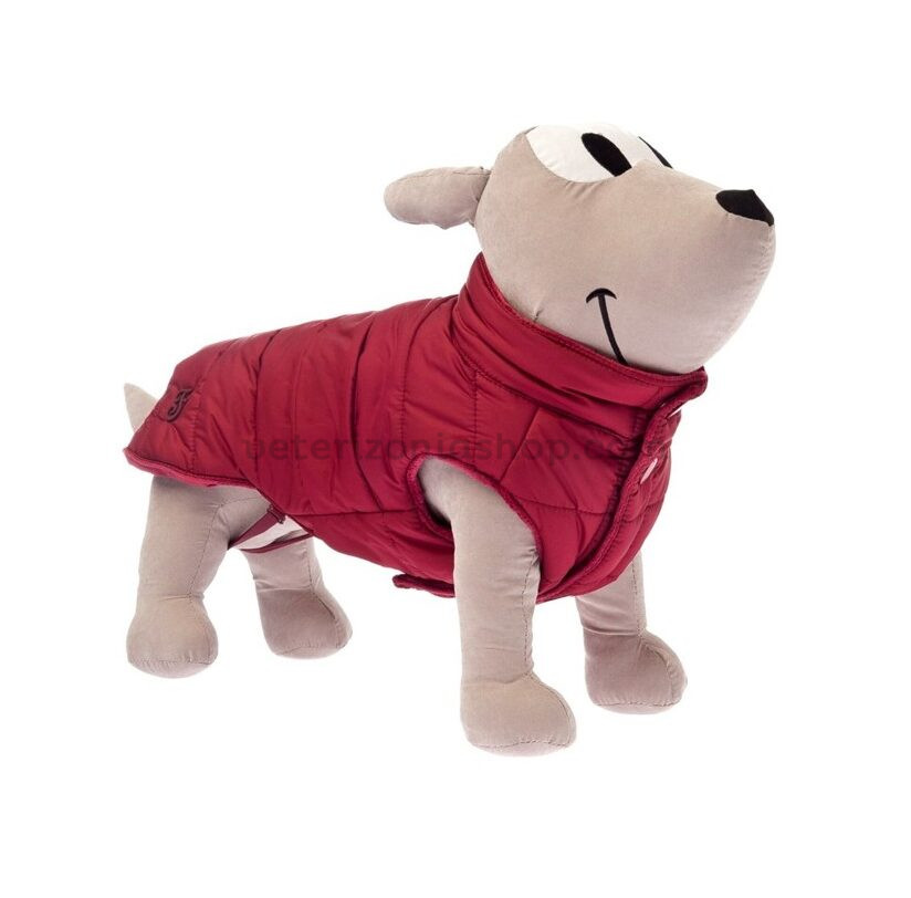 plumífero para perro rojo visto de perfil, abrigo térmico para perros pequeños y medianos