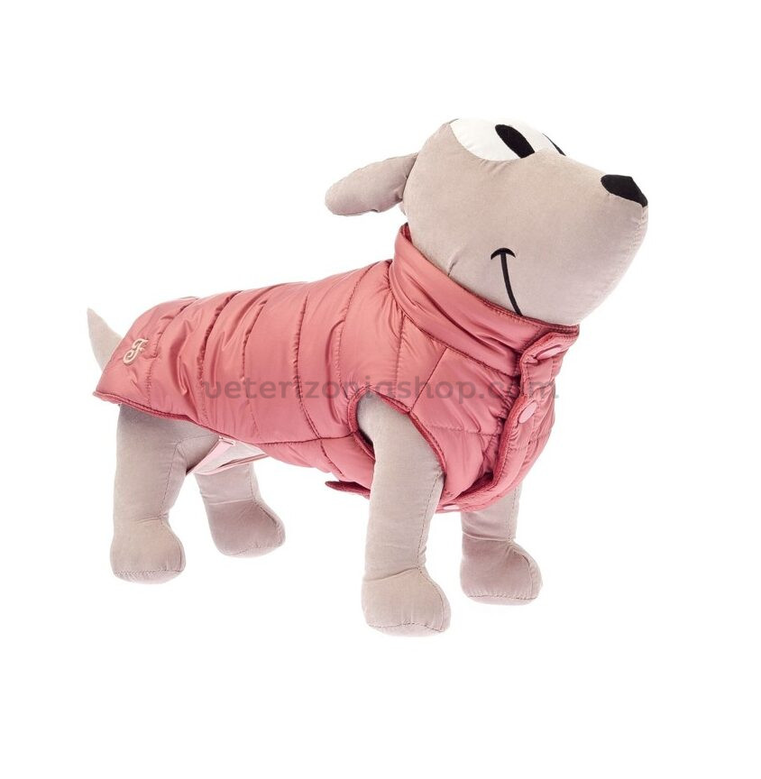 plumífero para perro rosa visto de perfil, abrigo térmico para perros pequeños y medianos