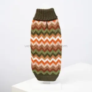 Suéter de lana de alpaca para perro Forest Chevron color verde y tonos otoño con diseño en zigzag artesanal