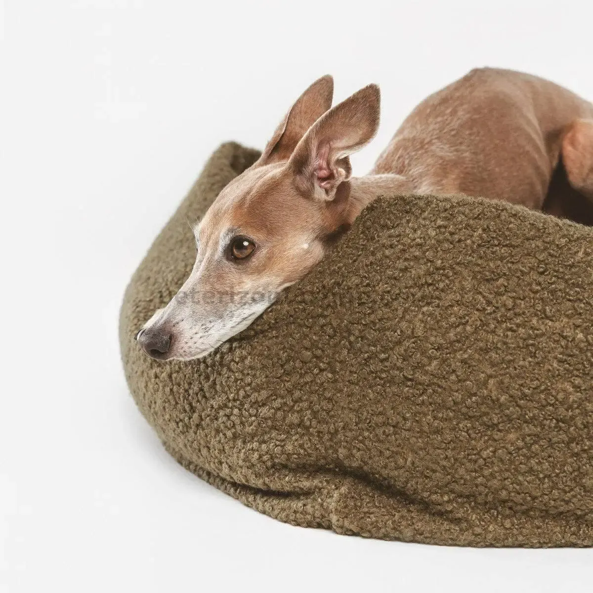 detalle tejido borreguito Verona en cama para perros borreguito desenfundable