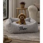 Cama para Perro Desenfundable Rayas Grises con Nombre Veterizonia