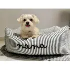 cama para perro desenfundable rayas grises con nombre bordado personalizado