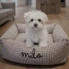 cama para perro desenfundable vichy marrón chocolate personalizada para perro pequeño