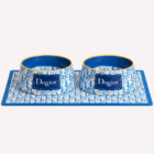 set comederos Dogior azul mediano con mantel y bowls antideslizantes BPA free