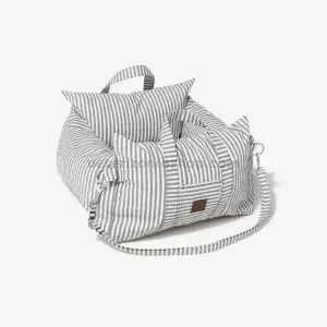 Asiento de coche para perros desenfundable rayas gris acolchado para perros pequeños