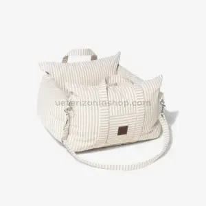 Asiento de coche para perros desenfundable beige vichy acolchado para perros pequeños